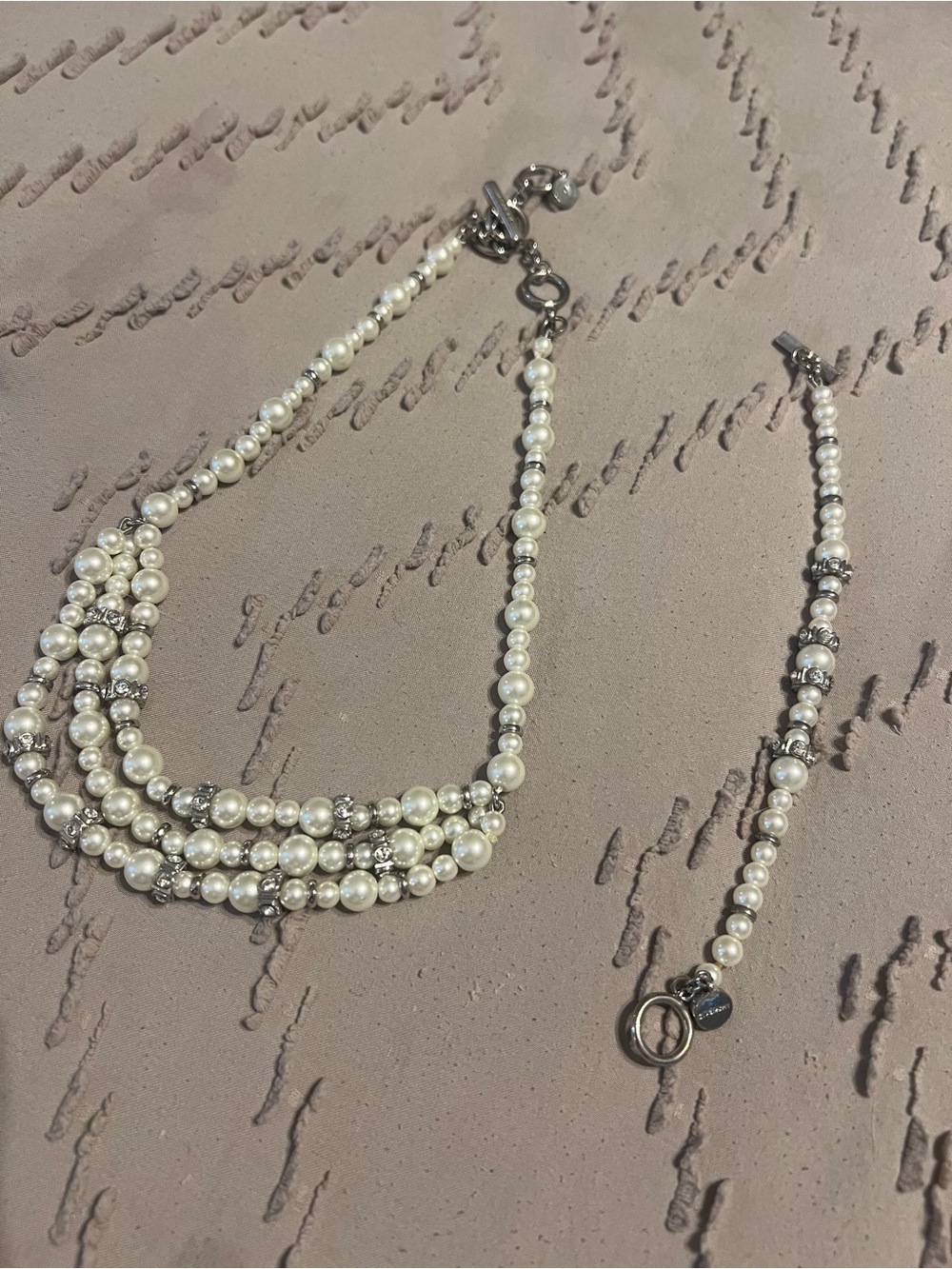 Givenchy Pearl and Rhinestone Layered Necklace and Bracelet Set